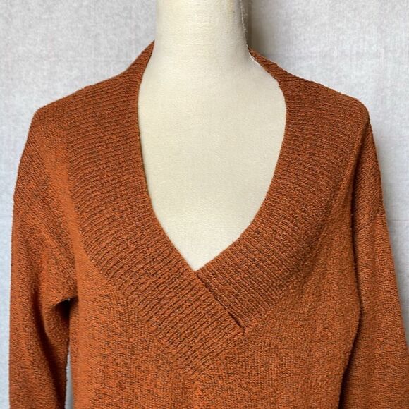 Ava & Vic Burnt Orange Cozy Knit Women's Pullover V-Neck Sweater (Size: 14) - Picture 5 of 11